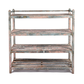 Vintage Painted Indian Teak Slatted Shelf - Ca 1920