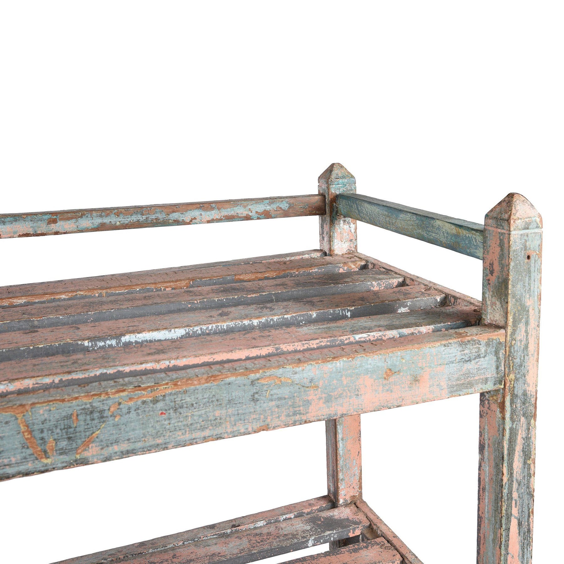 Vintage Painted Indian Teak Slatted Shelf - Ca 1920