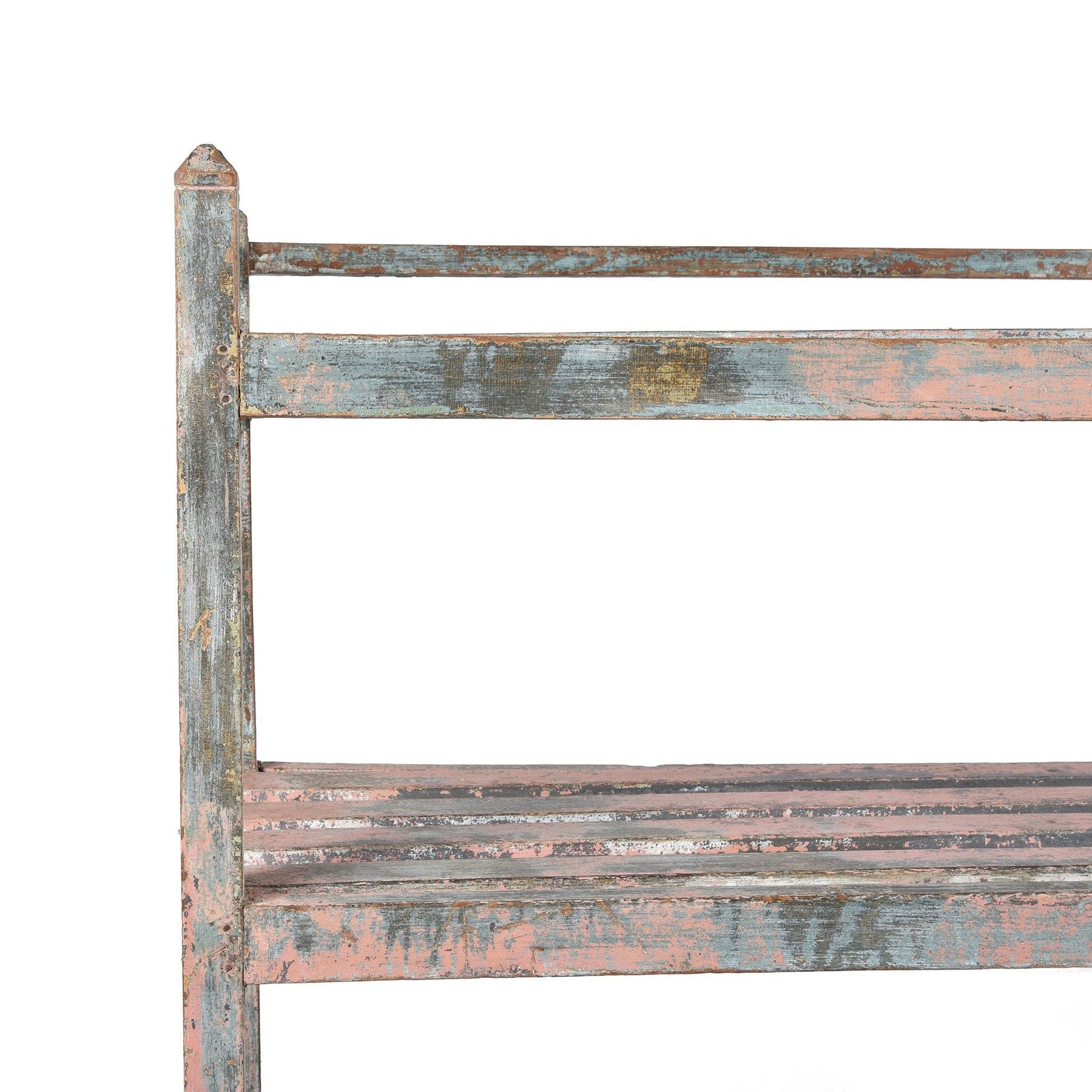 Vintage Painted Indian Teak Slatted Shelf - Ca 1920