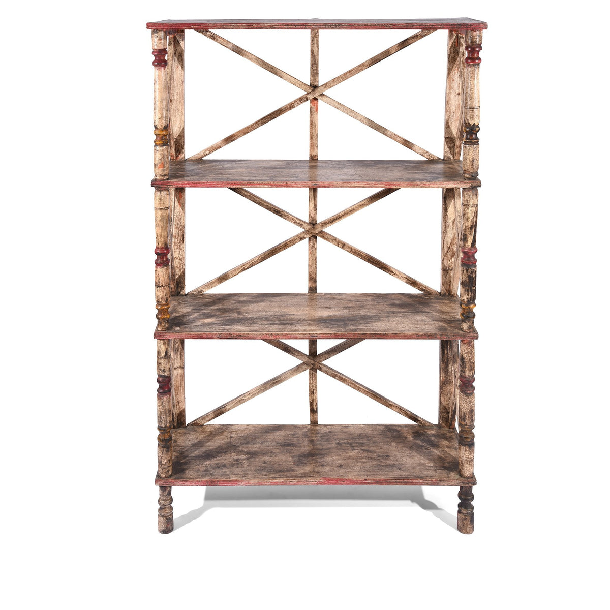 Vintage Sand Painted Indian Teak Shelf - Ca 1930