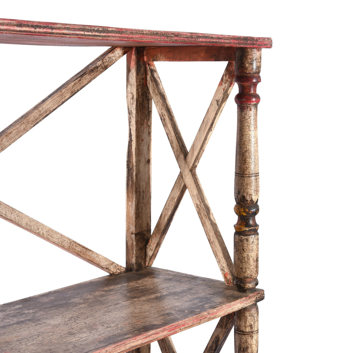 Vintage Sand Painted Indian Teak Shelf - Ca 1930
