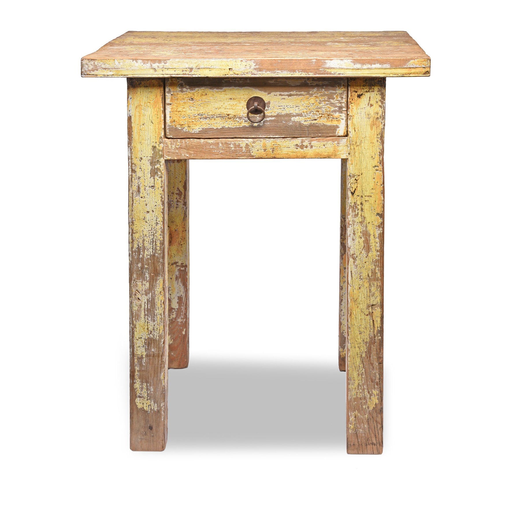Country Table Made From Old Yellow Painted Pine
