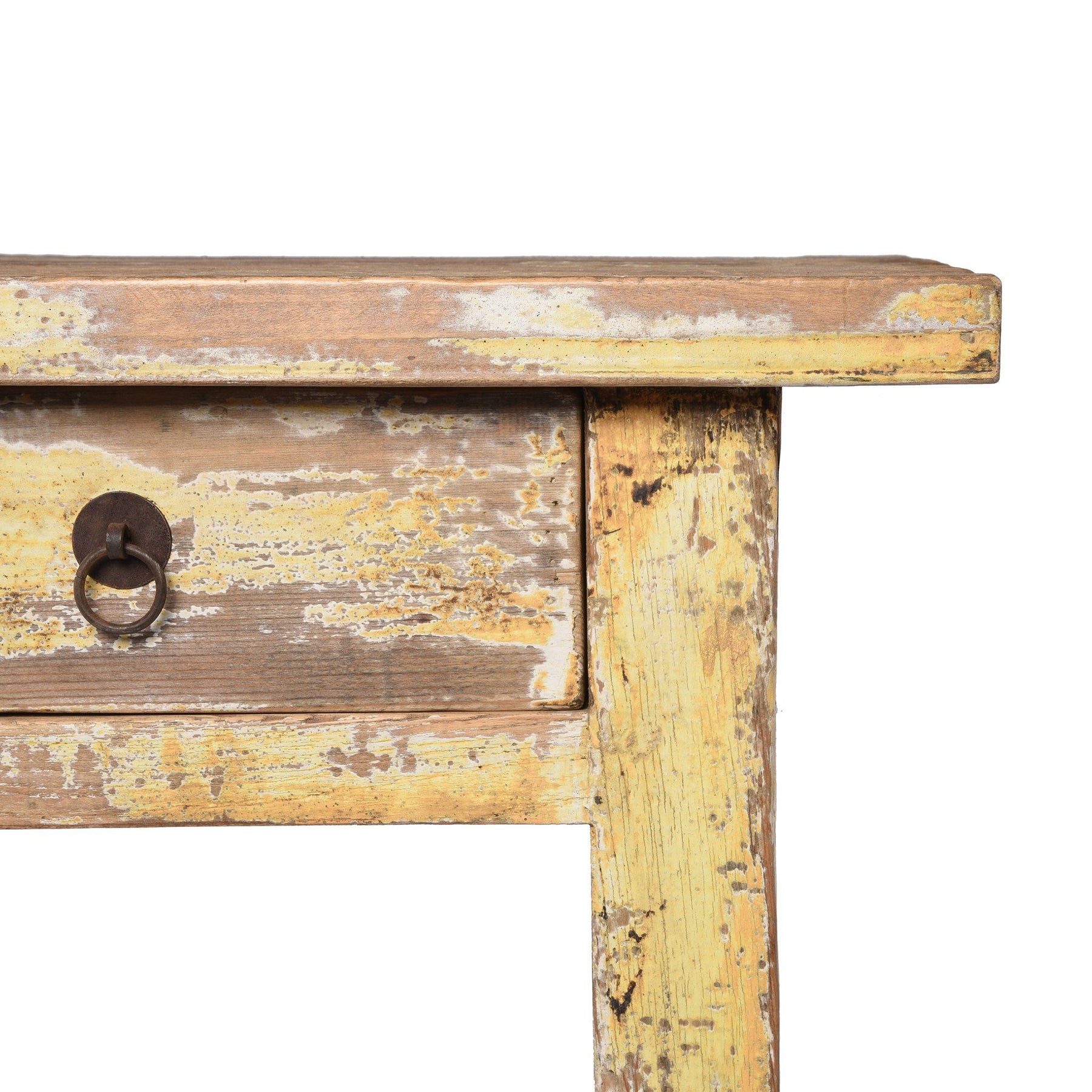 Country Table Made From Old Yellow Painted Pine