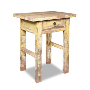 Country Table Made From Old Yellow Painted Pine