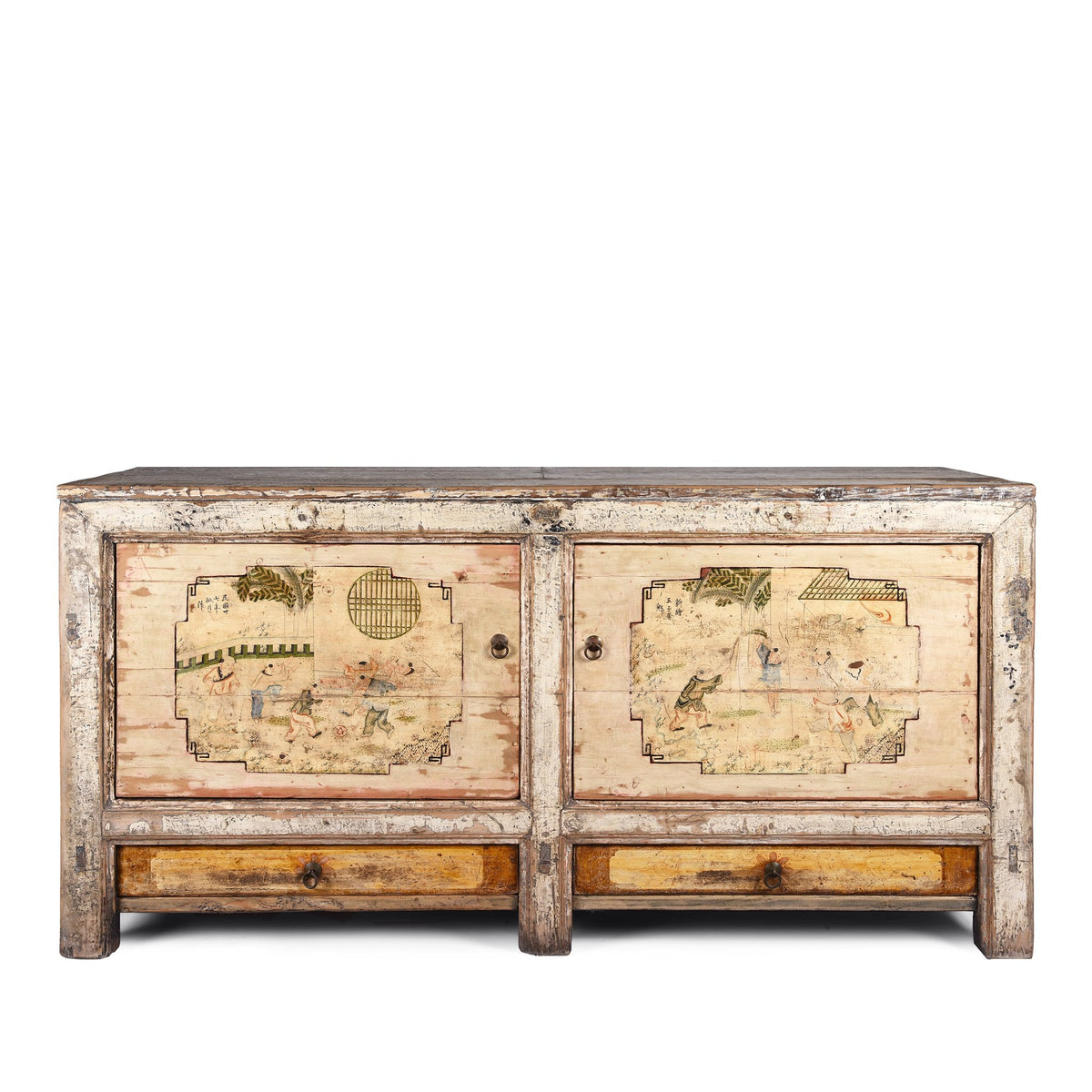 2 Door White Painted Mongolian Sideboard - 19thC