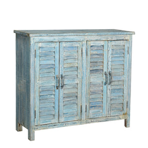 4 Door Louvre Sideboard - Blue Painted Reclaimed Teak