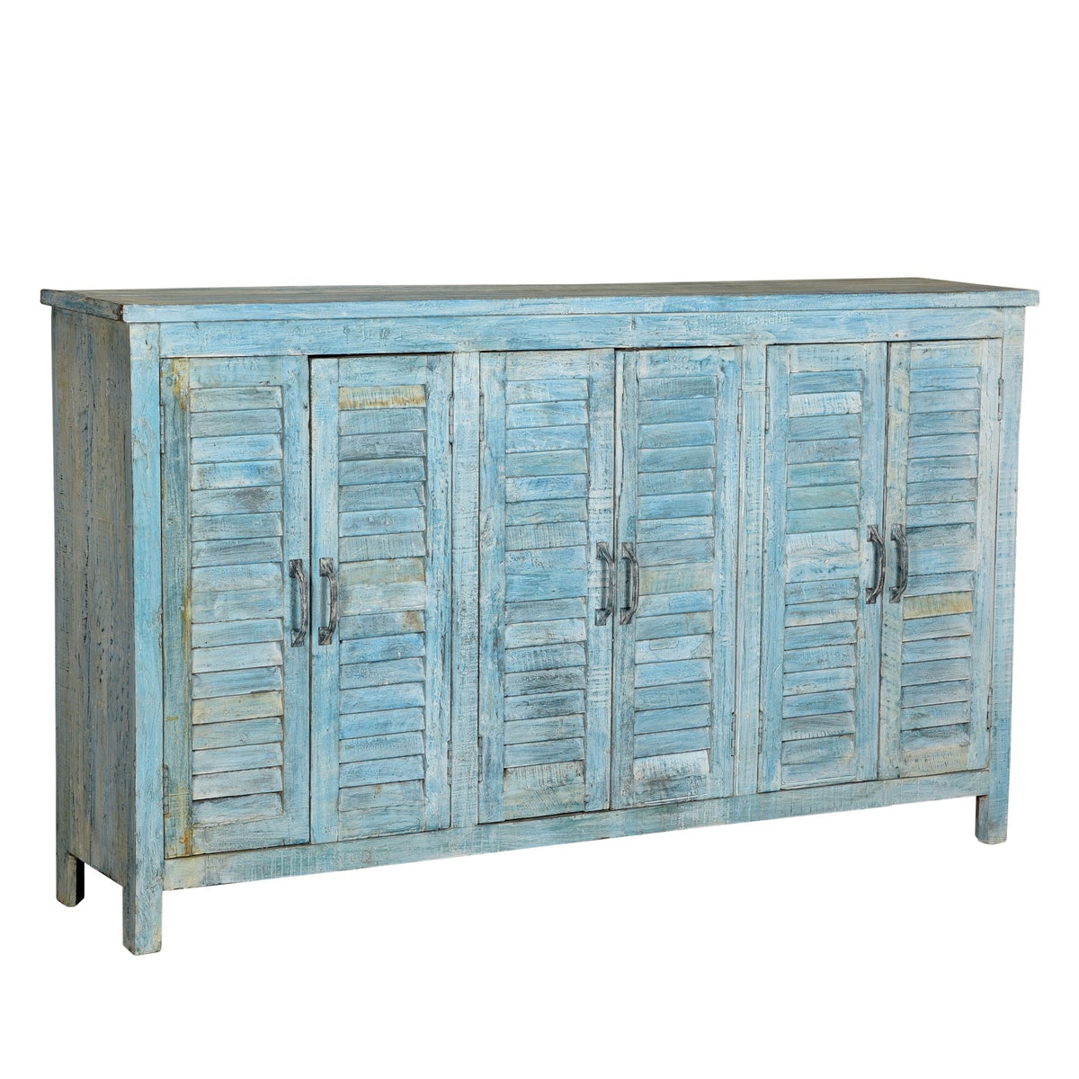 4 Door Louvre Sideboard - Blue Painted Reclaimed Teak
