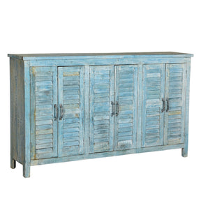 4 Door Louvre Sideboard - Blue Painted Reclaimed Teak