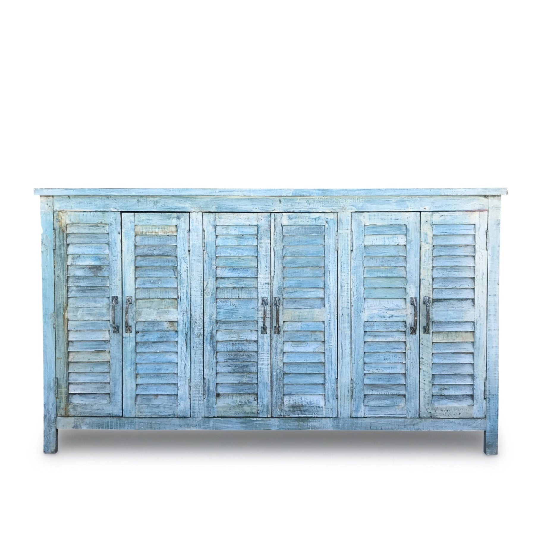 4 Door Louvre Sideboard - Blue Painted Reclaimed Teak