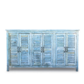 4 Door Louvre Sideboard - Blue Painted Reclaimed Teak