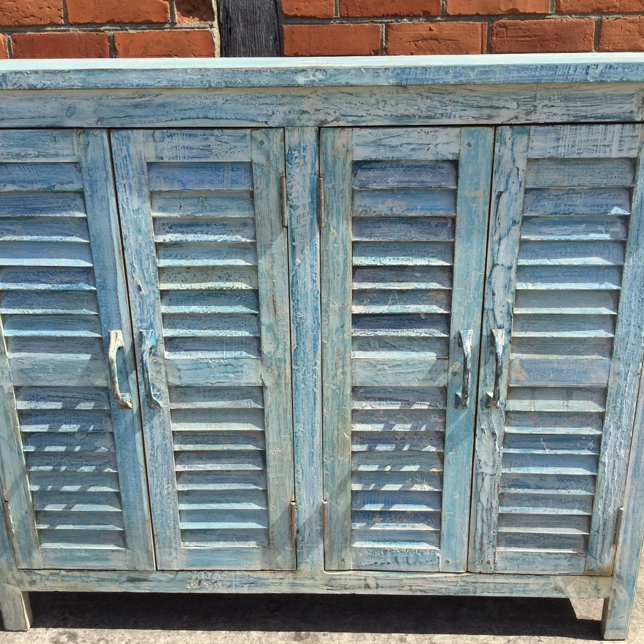 4 Door Louvre Sideboard - Blue Painted Reclaimed Teak