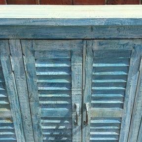 4 Door Louvre Sideboard - Blue Painted Reclaimed Teak