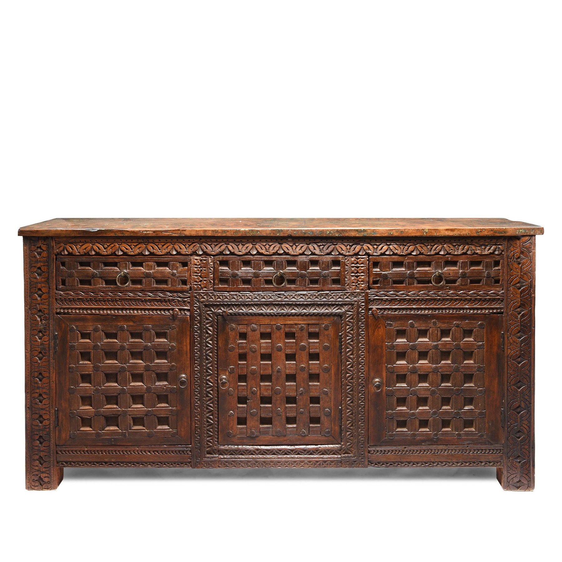 Carved Indian Sideboard Made From Old Reclaimed Teak