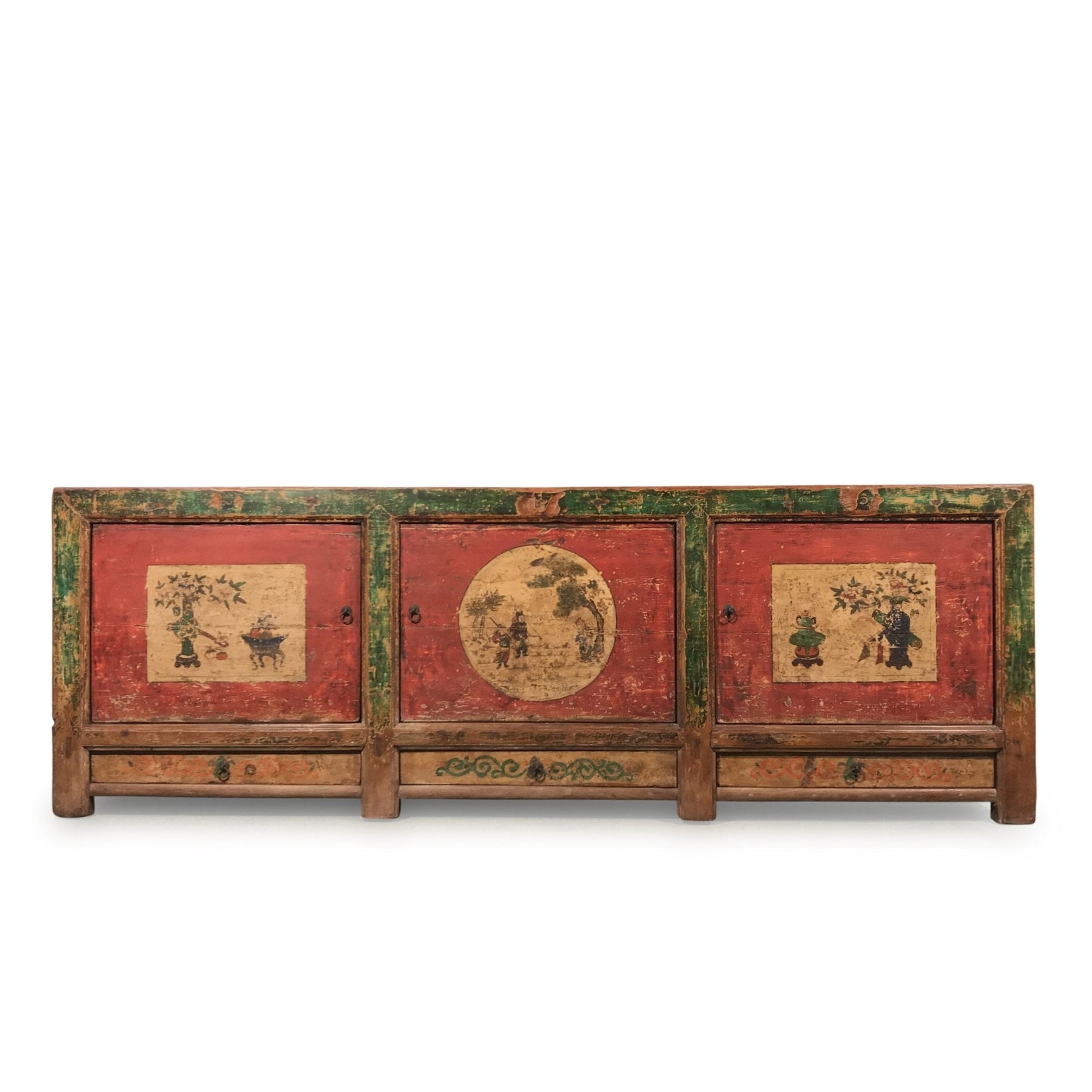 Long Painted Sideboard From Mongolia - 19thC