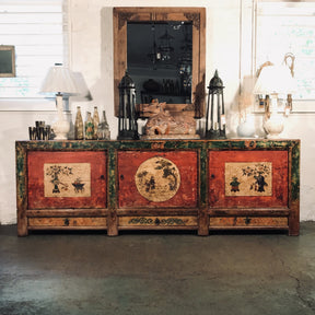 Long Painted Sideboard From Mongolia - 19thC