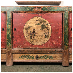 Long Painted Sideboard From Mongolia - 19thC