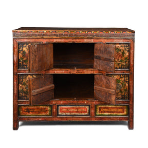 Painted Altar Cabinet From Tibet - 19thC