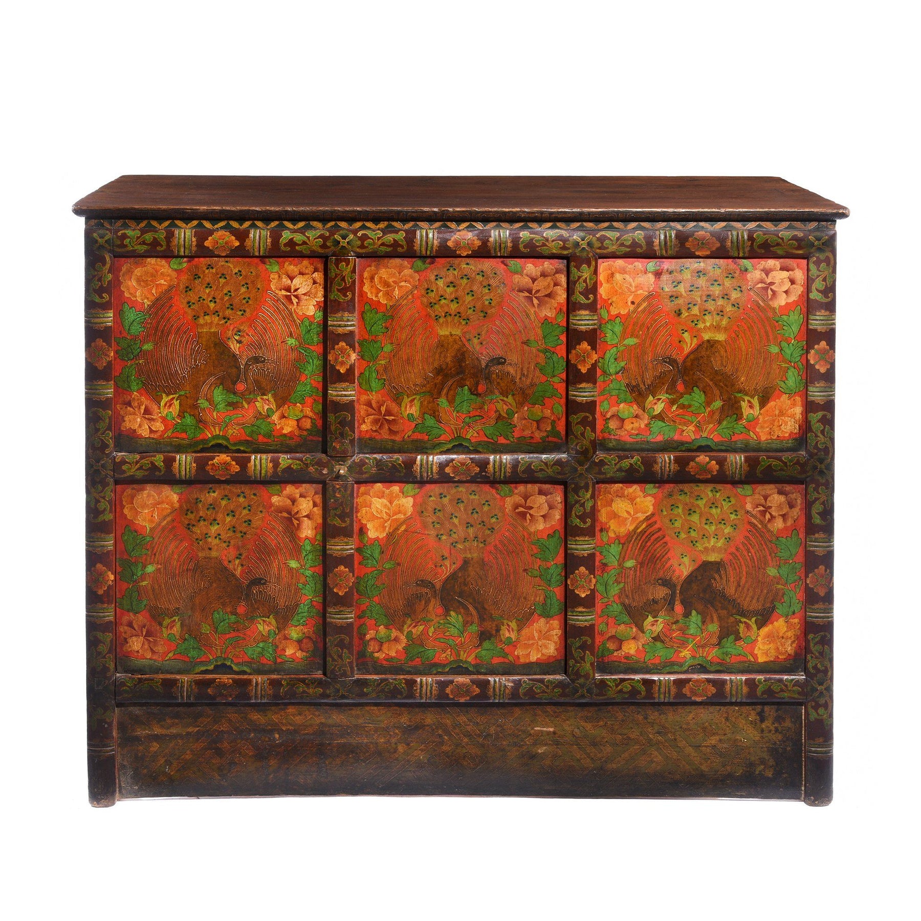 Pair of Painted Polychrome Tibetan Altar Cabinets - Late 19thC