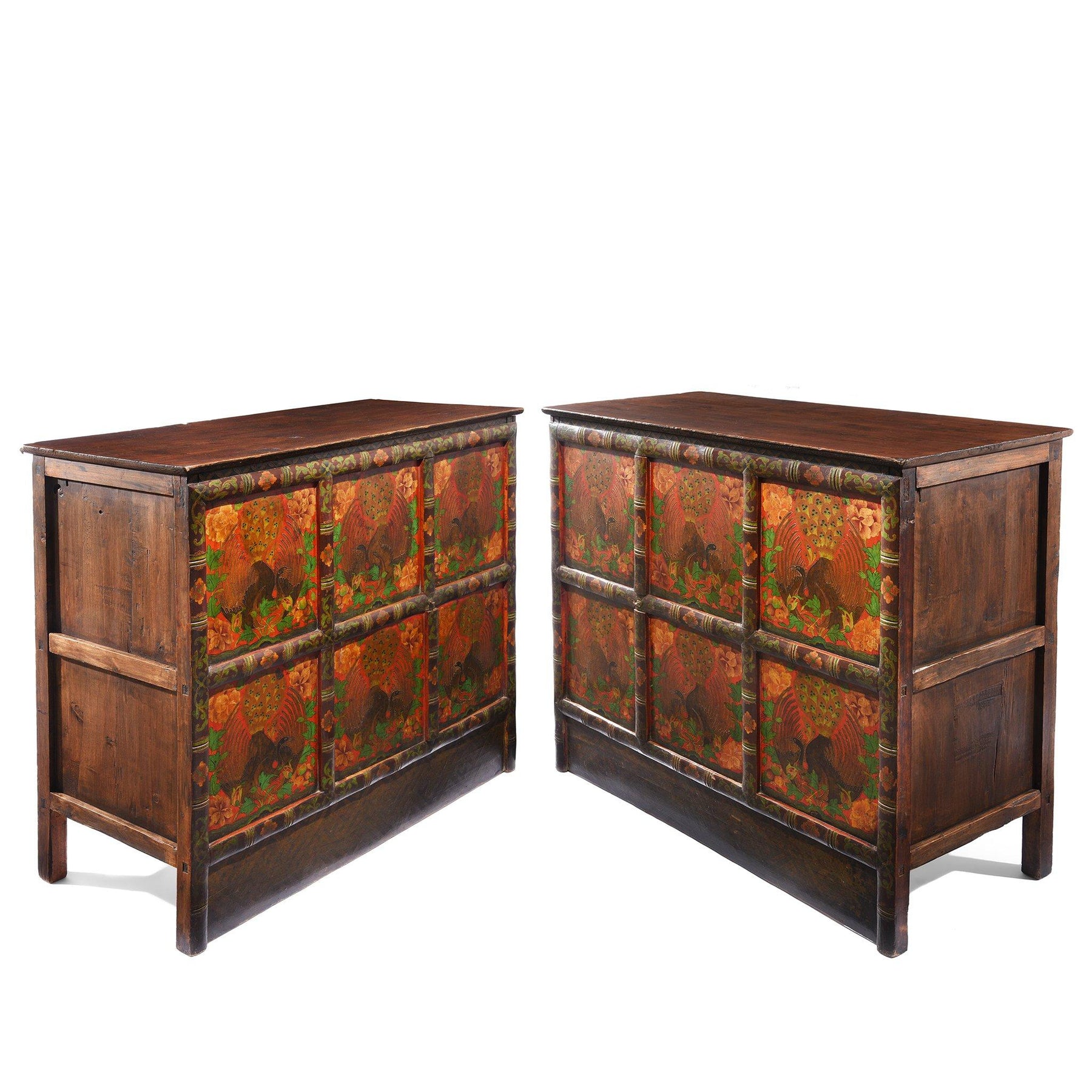 Pair of Painted Polychrome Tibetan Altar Cabinets - Late 19thC