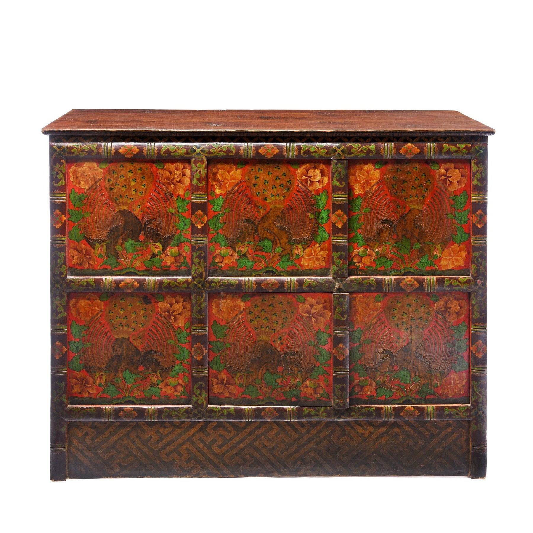 Pair of Painted Polychrome Tibetan Altar Cabinets - Late 19thC