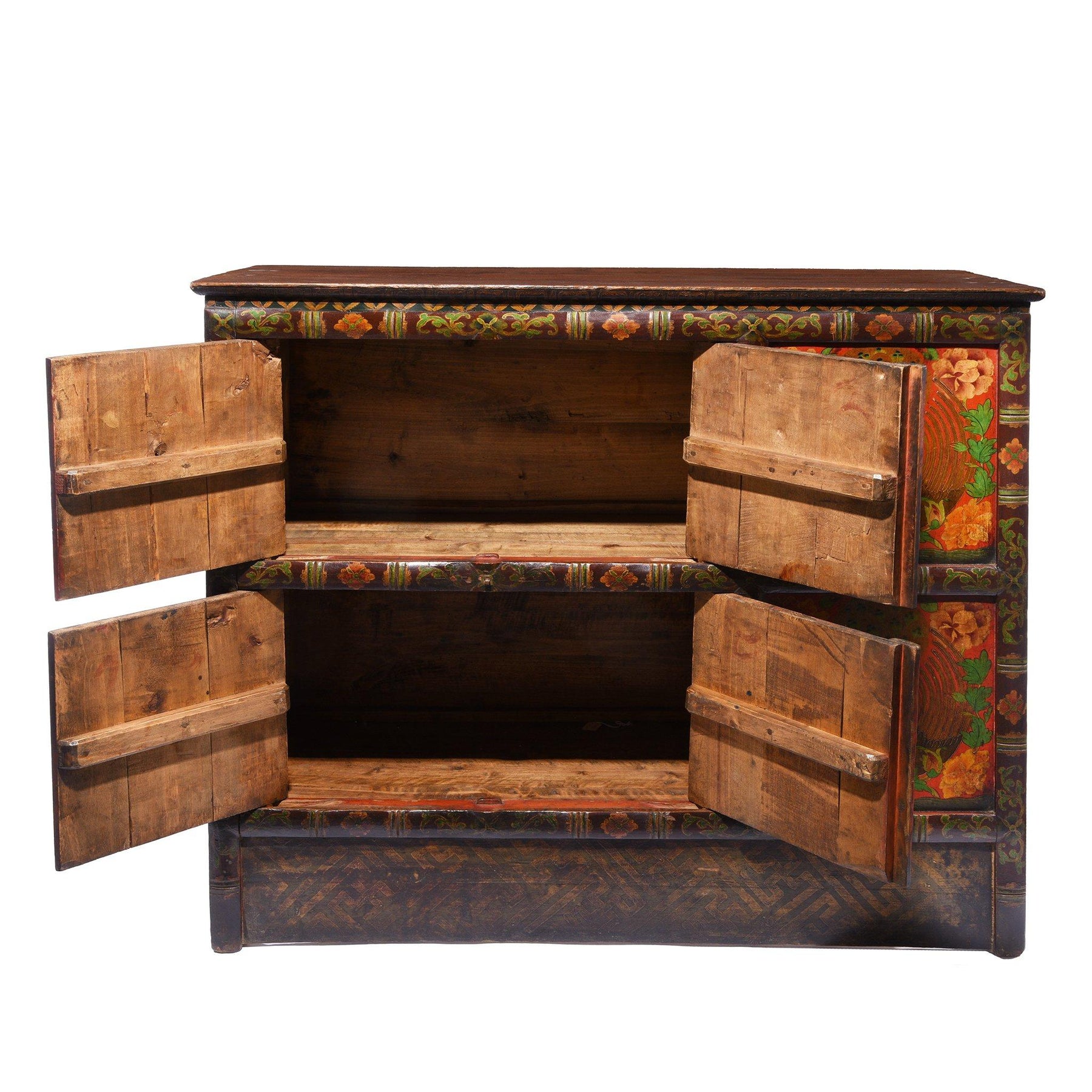 Pair of Painted Polychrome Tibetan Altar Cabinets - Late 19thC