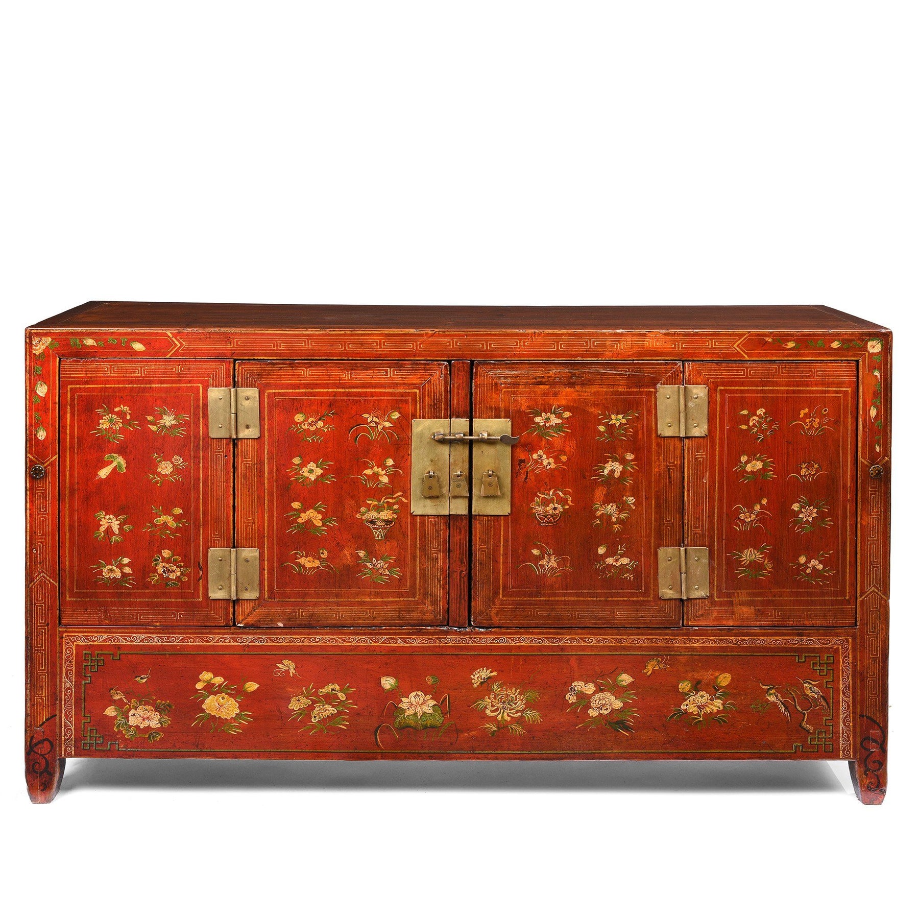 Red Lacquer Chinese Sideboard From Dongbei - Ca 1920