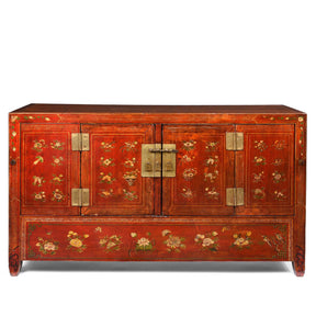 Red Lacquer Chinese Sideboard From Dongbei - Ca 1920