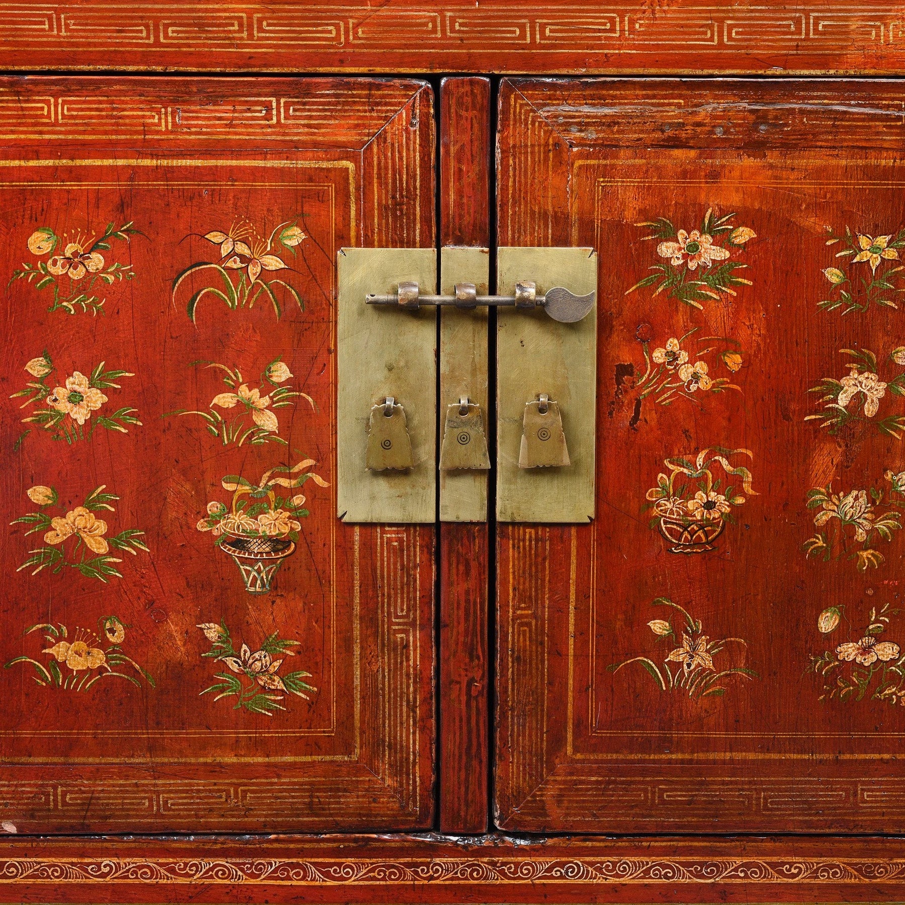 Red Lacquer Chinese Sideboard From Dongbei - Ca 1920