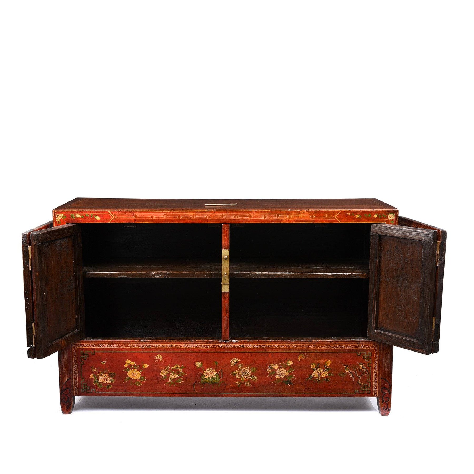 Red Lacquer Chinese Sideboard From Dongbei - Ca 1920