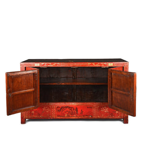 Red Lacquer Chinese Sideboard From Dongbei - Ca 1920