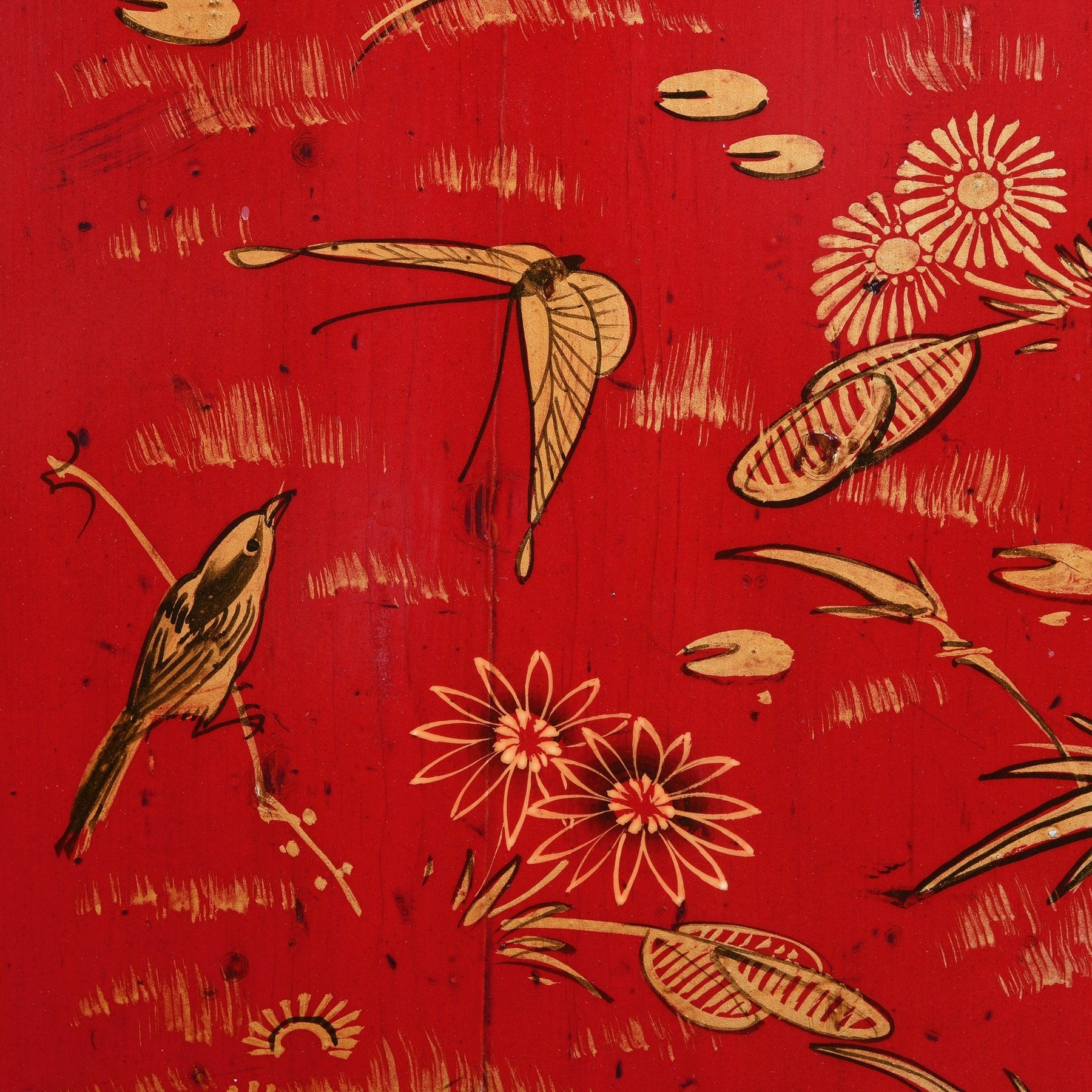 Red Lacquer Chinese Sideboard From Dongbei - Ca 1920