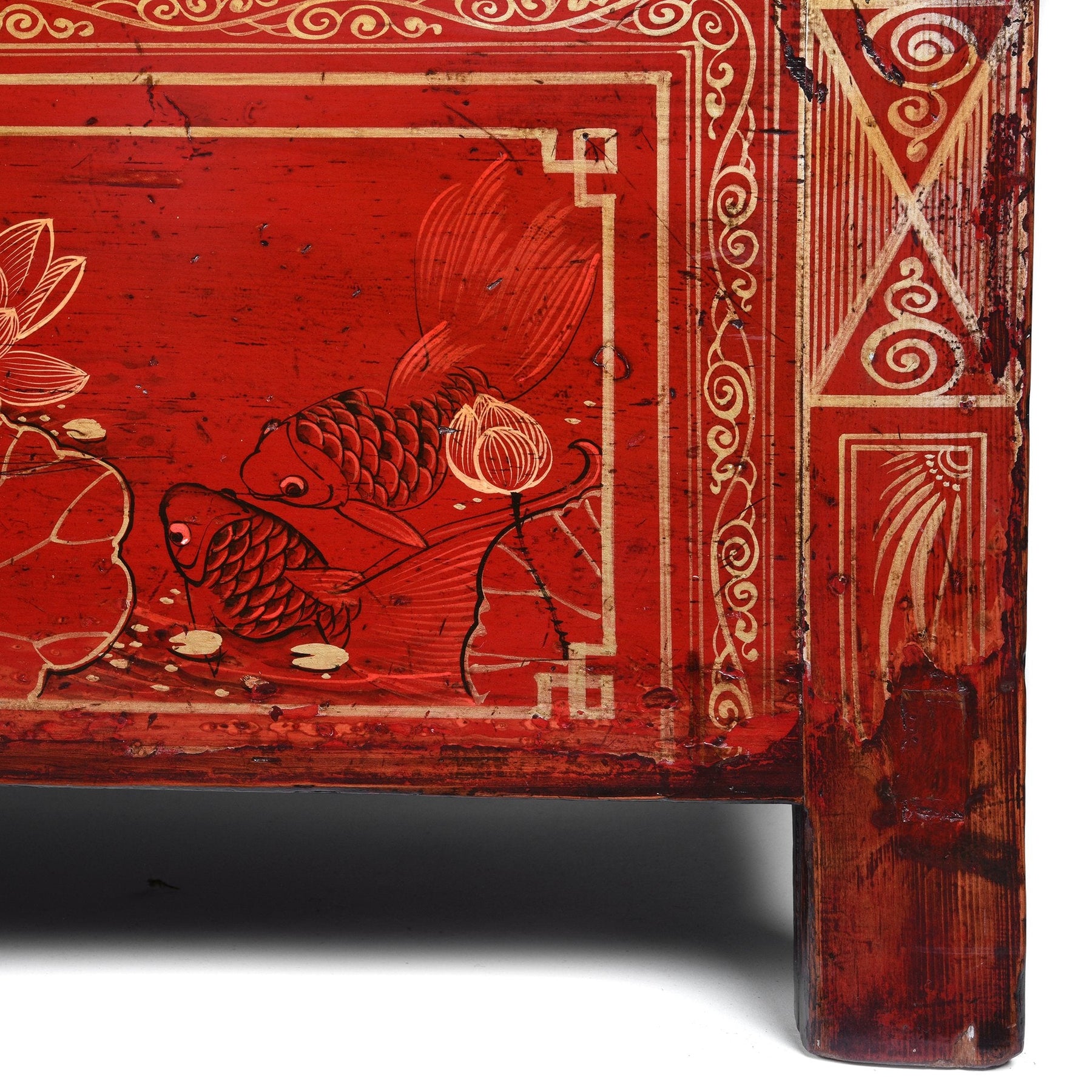 Red Lacquer Chinese Sideboard From Dongbei - Ca 1920