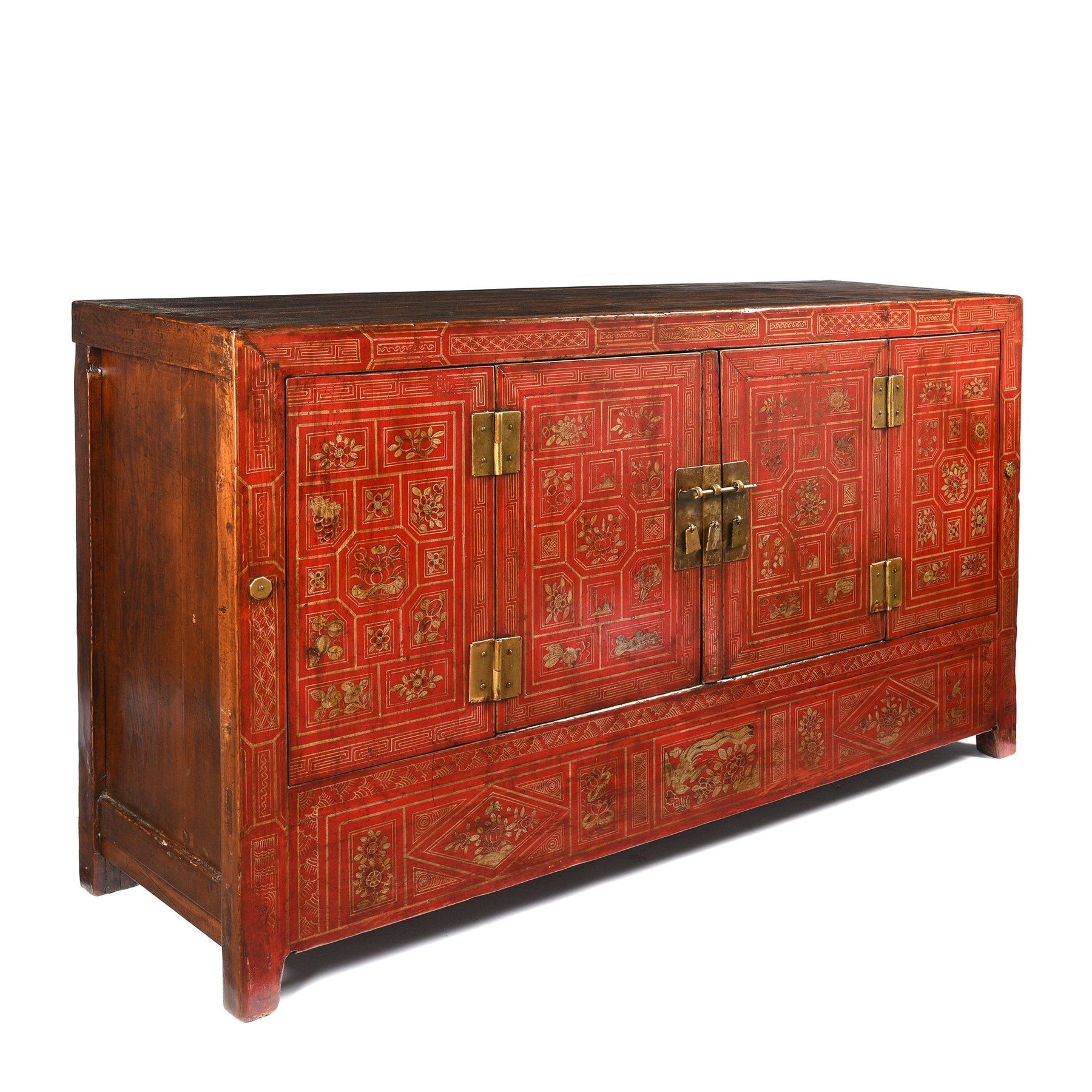 Red Lacquer Sideboard From Dongbei - Ca 1920