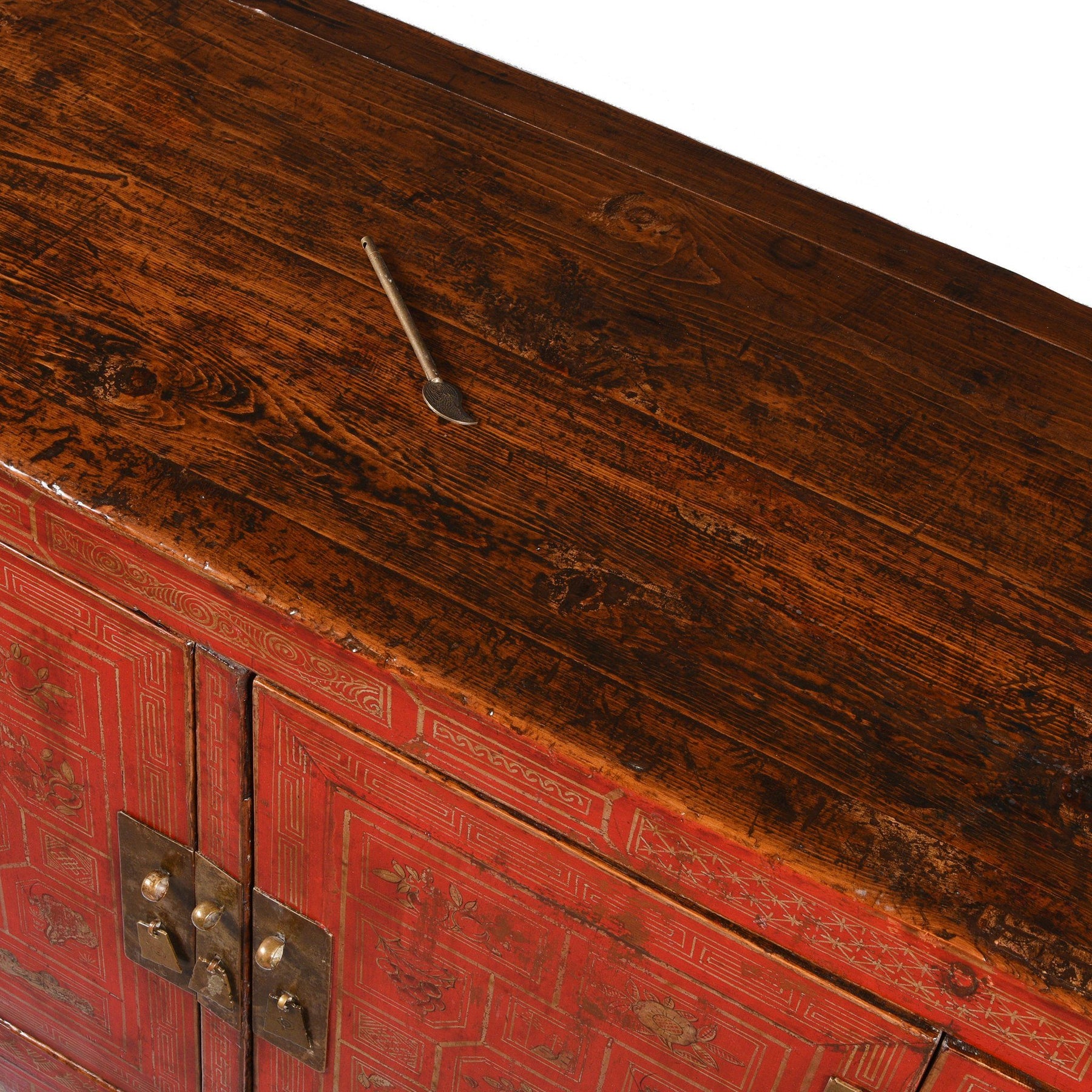 Red Lacquer Sideboard From Dongbei - Ca 1920