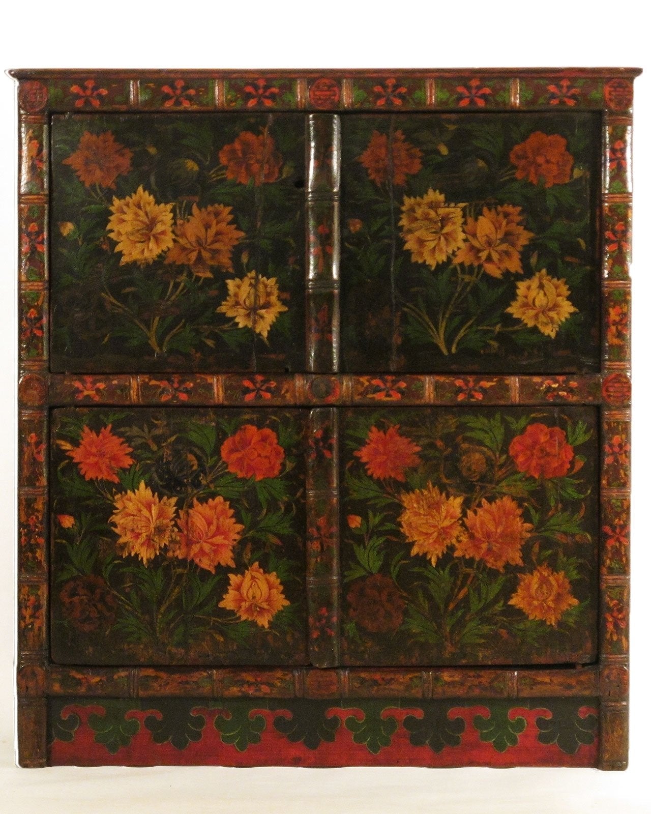 Tibetan Altar Cabinet With Original Painting - 19thC