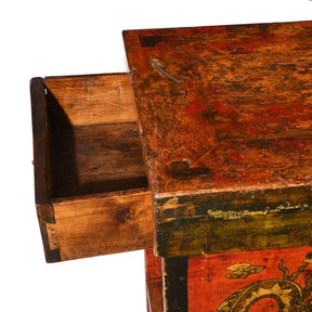 Tibetan Lectern With Dragon Painting - 19thC