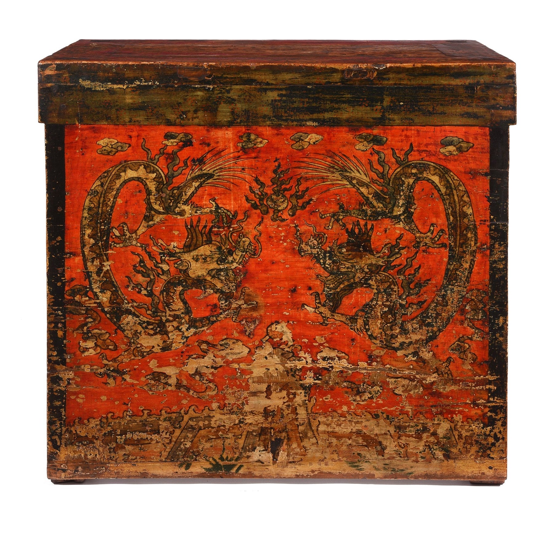 Tibetan Lectern With Dragon Painting - 19thC