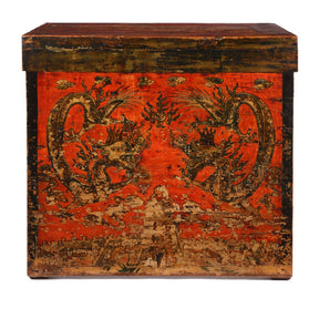 Tibetan Lectern With Dragon Painting - 19thC