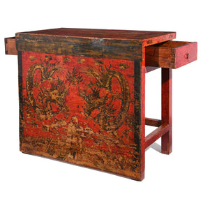 Tibetan Lectern With Dragon Painting - 19thC