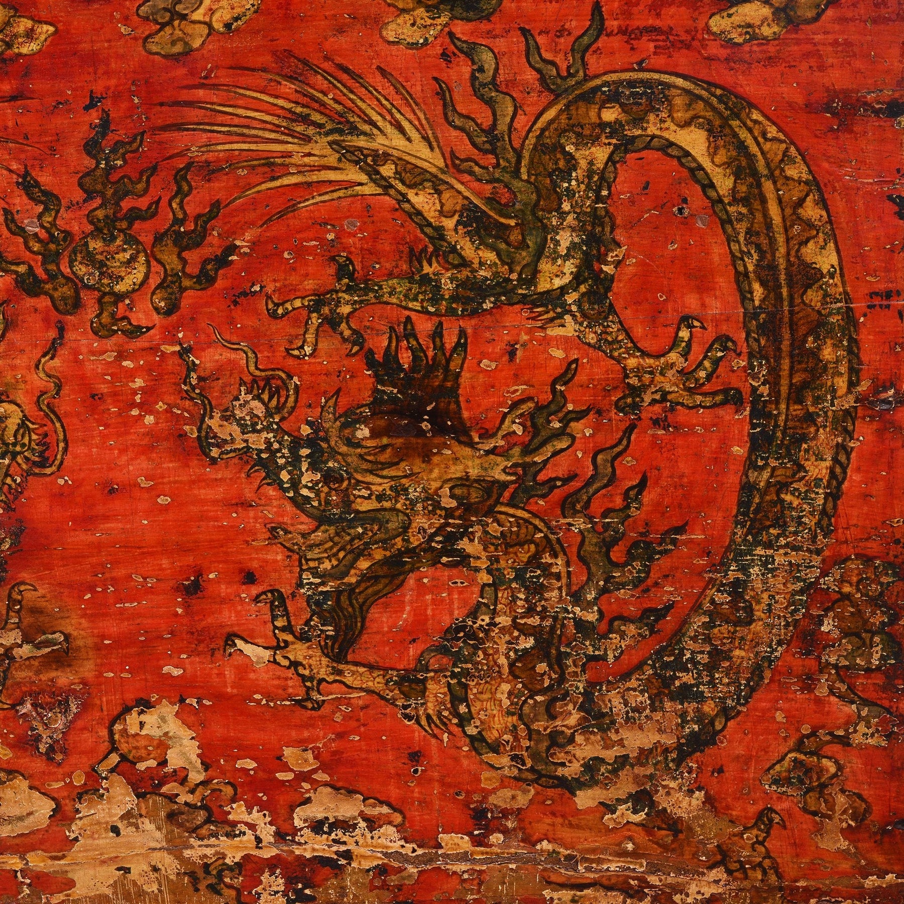 Tibetan Lectern With Dragon Painting - 19thC