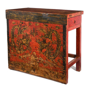 Tibetan Lectern With Dragon Painting - 19thC