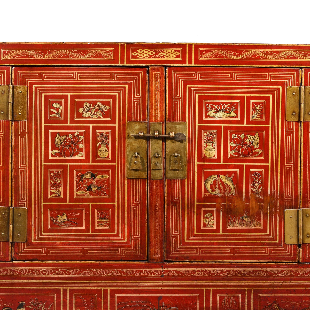 Vintage Red Lacquer Dongbei Sideboard - Early 20thC