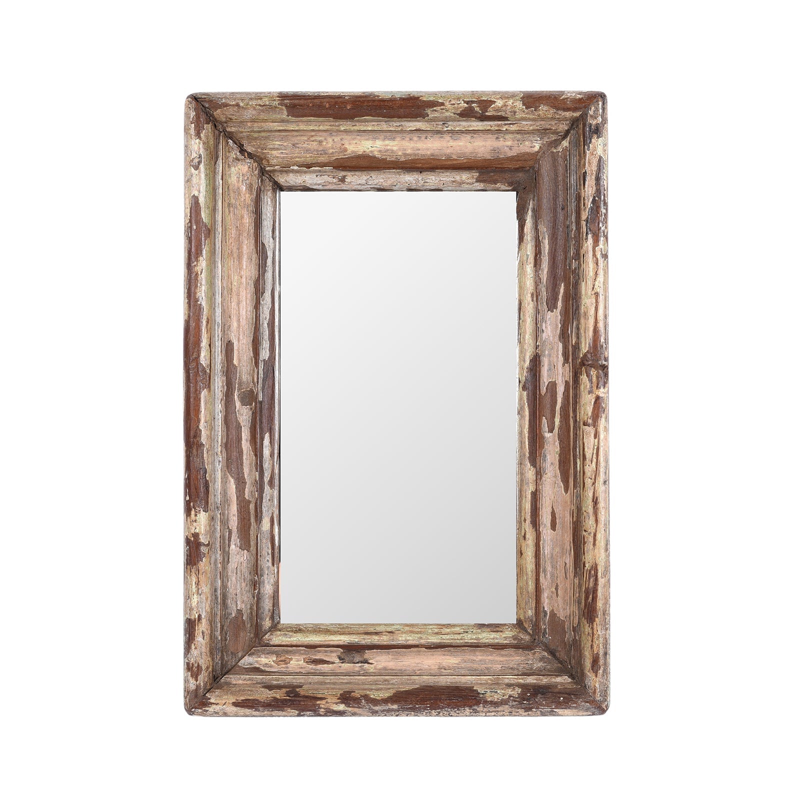 Small Rustic Painted Mirror Made From Old Architectural Teak