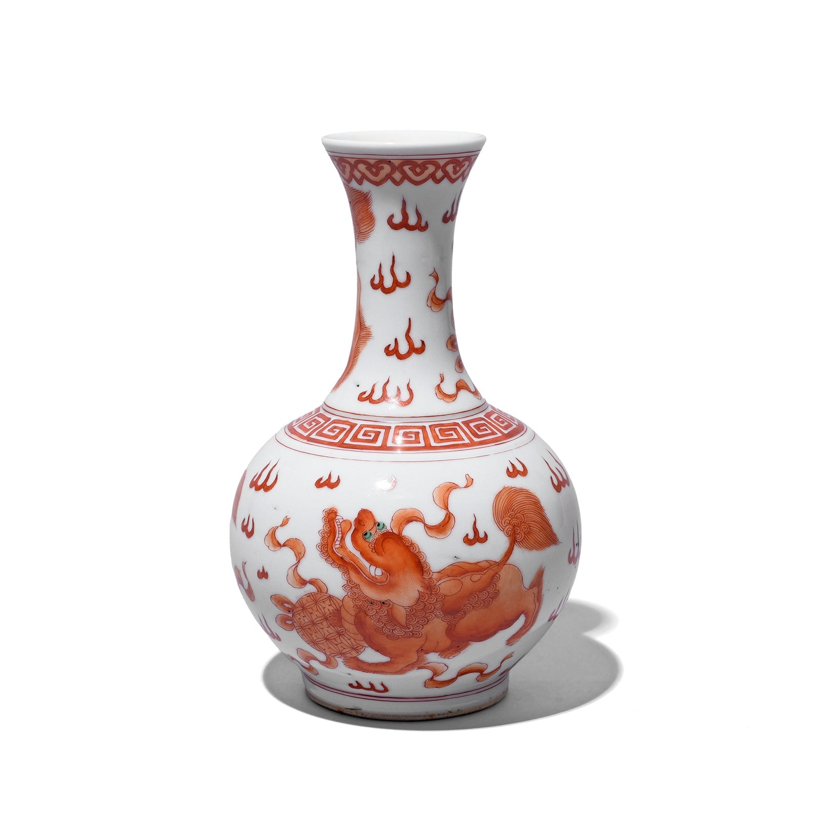 Burnt Orange Porcelain Vase - Snow Lions