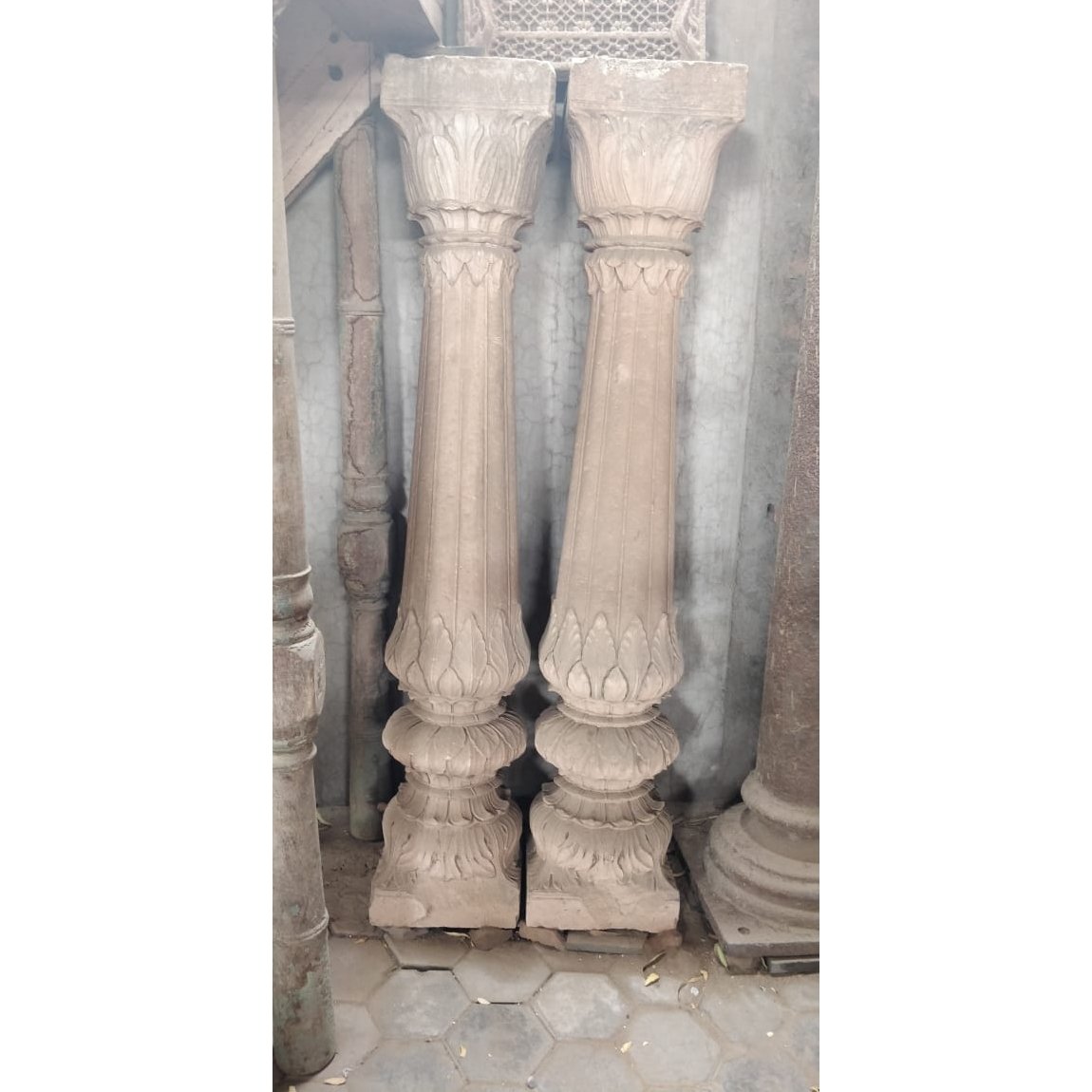 Carved Stone Pillar from Rajasthan - Mughal Style - 19thC