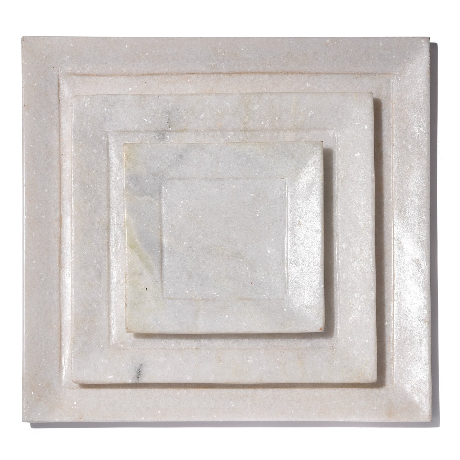 Square Carved White Marble Plate