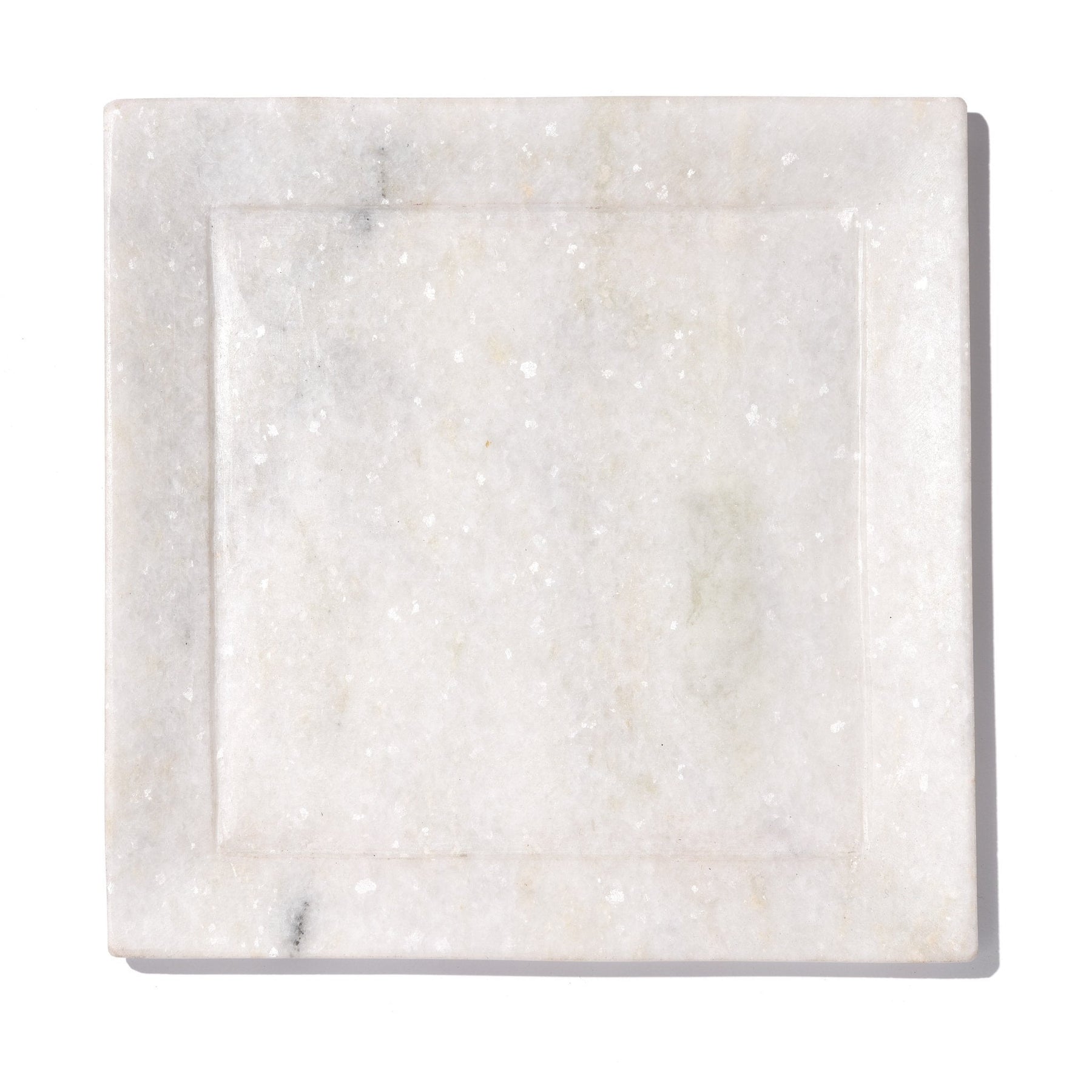 Square Carved White Marble Plate