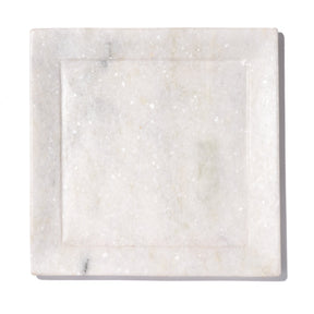 Square Carved White Marble Plate