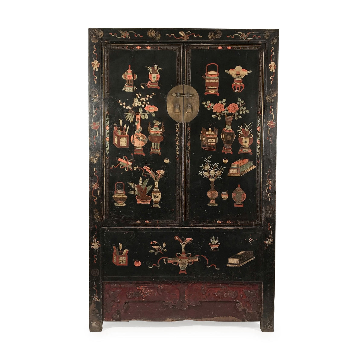 Antique Black Lacquer Wedding Cabinet From Shanxi - 19thC