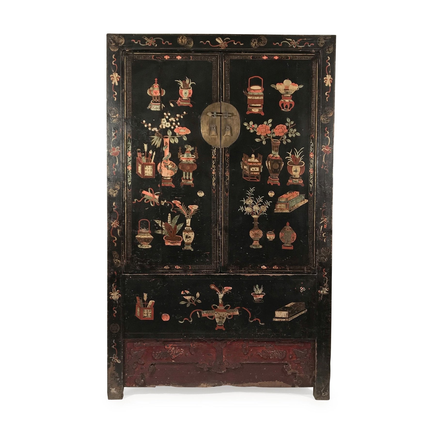 Antique Black Lacquer Wedding Cabinet From Shanxi - 19thC